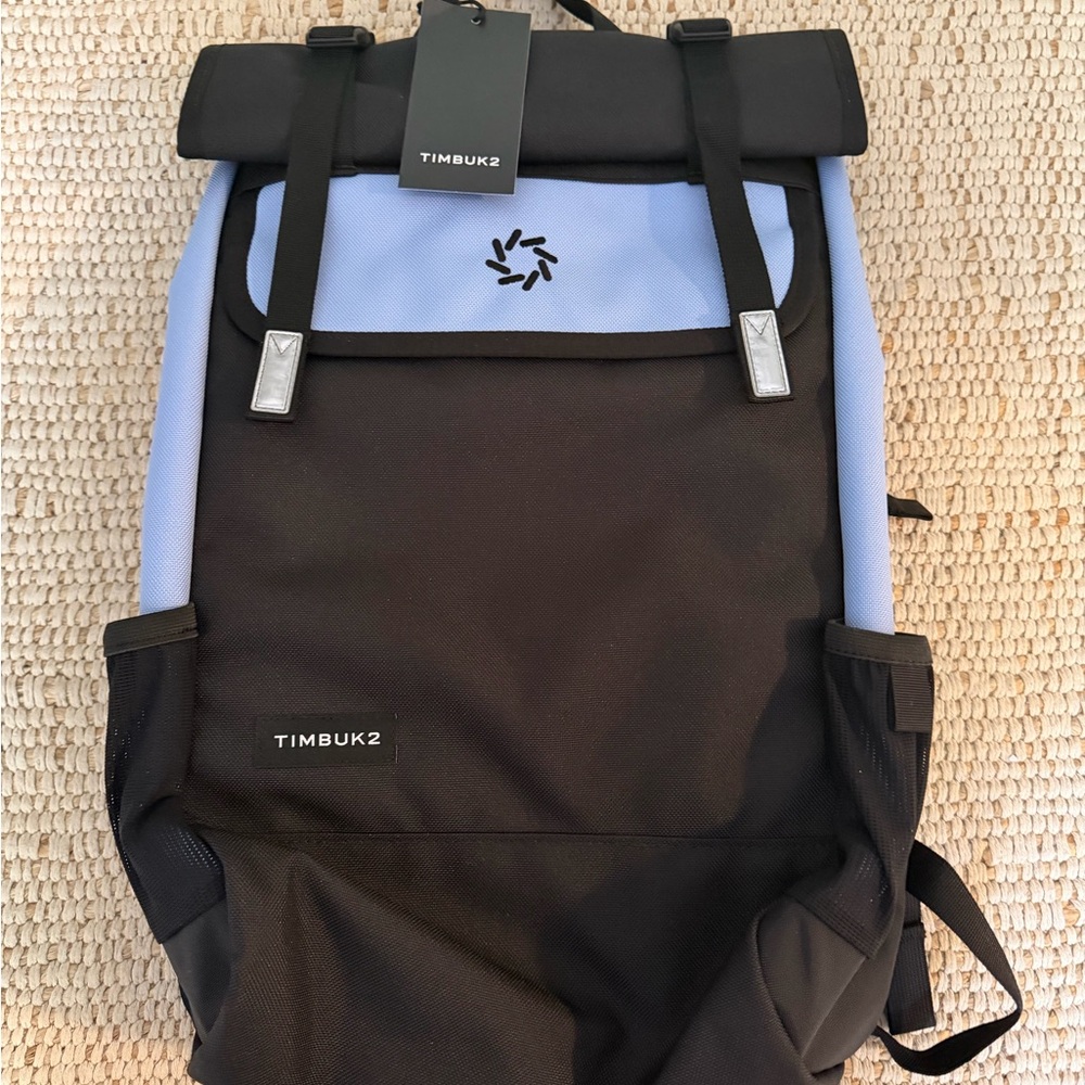 Timbuk2 Black and Light Blue Roll-Top Backpack NWT